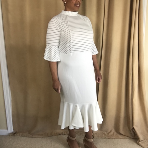 NWT Sheer Stripe Trumpet Dress w/ Bell Sleeves 3XL - Picture 7 of 16